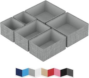 img 4 attached to NEATERIZE Drawer Organizer Set of 6 - Closet Storage Baskets, Foldable Cloth Dividers, Fabric Bins for Dresser & Shelves - Organize Underwear, Socks, Bras, Ties (Grey)