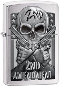 img 1 attached to 🔫 Zippo Custom Lighter: Second Amendment Skull & Guns - Brushed Chrome 78702