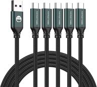 🔌 5-pack 12-inch short usb type-c cable: fast charging, 3a rapid charger, quick cord | braided type c to a cable for galaxy s10, s20, s9, s8 plus, a10e | note 10, note 9, note 8 | lg v50, v40, g8, g7 (1-foot, green) logo