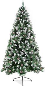 img 4 attached to 🎄 6 FT Flocked Snow Christmas Tree with Pine Cones - Artificial Xmas Tree, 1000 Branches for Festive Holiday Decor