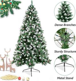 img 3 attached to 🎄 6 FT Flocked Snow Christmas Tree with Pine Cones - Artificial Xmas Tree, 1000 Branches for Festive Holiday Decor