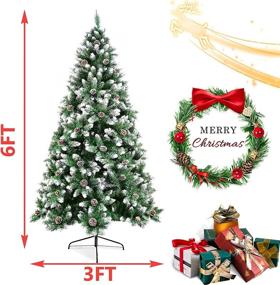 img 2 attached to 🎄 6 FT Flocked Snow Christmas Tree with Pine Cones - Artificial Xmas Tree, 1000 Branches for Festive Holiday Decor