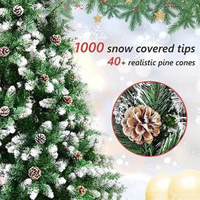 img 1 attached to 🎄 6 FT Flocked Snow Christmas Tree with Pine Cones - Artificial Xmas Tree, 1000 Branches for Festive Holiday Decor