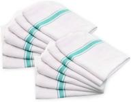 🍽️ cotton & calm exquisitely absorbent kitchen towels dish cloths set: 12 pack, 15" x 25" white with green stripes - ideal for home, restaurant, bar use logo