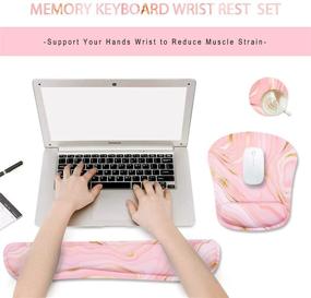 img 3 attached to 💖 Memory Foam Ergonomic Keyboard Wrist Rest and Mouse Wrist Rest Support Set with Non-Slip Rubber Base - Pink Marble Design for Office and Gaming, Easy Typing & Pain Relief