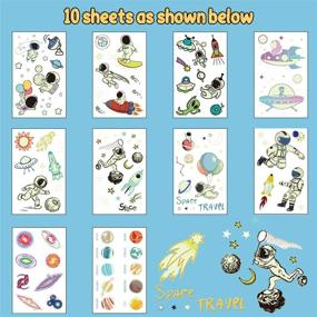 img 3 attached to 🚀 Partywind Space Party Supplies: Solar System Luminous Temporary Tattoos for Boys - Space Glow Birthday Party Decorations Favors for Kids, Space Fake Tattoos Stocking Stuffers Accessories (Pack of 10 Sheets)