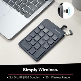 img 3 attached to 💻 Macally Wireless 2.4G Number Pad for Computer - USB Receiver & Rechargeable 18 Key Numpad Keyboard | Slim Design for Laptop, Mac, Windows PC, iMac, MacBook Pro/Air - Black