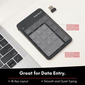 img 1 attached to 💻 Macally Wireless 2.4G Number Pad for Computer - USB Receiver & Rechargeable 18 Key Numpad Keyboard | Slim Design for Laptop, Mac, Windows PC, iMac, MacBook Pro/Air - Black