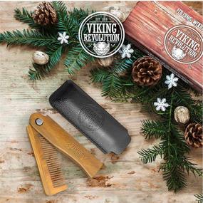 img 3 attached to 🧔 Folding Beard Comb with Carrying Pouch for Men – Organic Wood Beard Comb with Gift Box – Green Sandalwood Comb for Grooming & Combing Hair, Beards, and Mustaches by Viking Revolution