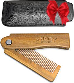 img 4 attached to 🧔 Folding Beard Comb with Carrying Pouch for Men – Organic Wood Beard Comb with Gift Box – Green Sandalwood Comb for Grooming & Combing Hair, Beards, and Mustaches by Viking Revolution