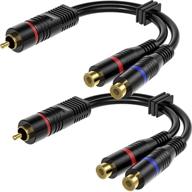 2 pack rca male to dual rca female y splitter cable stereo to mono adapter, 8 inches gold plated audio cable cord rfadapter for subwoofer speaker - enhanced seo logo