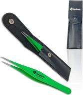 cynamed surgical tweezers for ingrown hair - precision pointed tweezers for ingrown hairs, splinters, ticks & glass removal - ideal for eyebrow hair, facial hair removal (green) logo