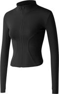 🏃 stylish yeokou women's seamless black track jacket tops for active sports and running, featuring thumbholes логотип