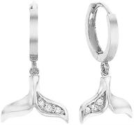 🧜 cz mermaid tail dangle hoop earrings - women girls 925 sterling silver charms crystal fish whale dolphin tail drop cartilage huggie jewelry delicate fashion gifts for birthday or christmas logo