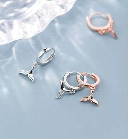 img 3 attached to 🧜 CZ Mermaid Tail Dangle Hoop Earrings - Women Girls 925 Sterling Silver Charms Crystal Fish Whale Dolphin Tail Drop Cartilage Huggie Jewelry Delicate Fashion Gifts for Birthday or Christmas