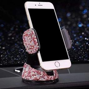 img 4 attached to 📱 Luxury Crystal Rhinestone Bling Car Phone Mount with Additional Air Vent Base - Universal Cell Phone Holder for Dashboard, Windshield, and Air Vents (Pink)