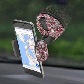 img 3 attached to 📱 Luxury Crystal Rhinestone Bling Car Phone Mount with Additional Air Vent Base - Universal Cell Phone Holder for Dashboard, Windshield, and Air Vents (Pink)