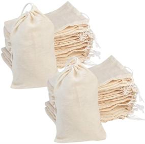 img 4 attached to 🛍️ 100Pcs Reusable Muslin Drawstring Cotton Bags - Bulk Gift, Jewelry & Produce Storage