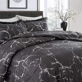 img 2 attached to 🖤 ARTALL Twin Marble Comforter Set: Printed Design, Soft Microfiber Bedding with 1 Sham, All Season, Black