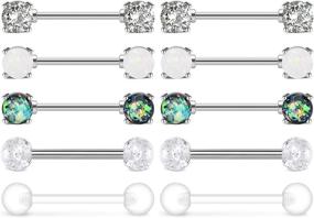 img 2 attached to 🌟 AceFun Nipple Rings: Stainless Steel Straight Barbell Rings with Cubic Zirconia, Synthetic Marble Stone, and Opal; 14 Gauge Body Piercing Jewelry