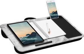 img 3 attached to White Marble LapGear Home Office Lap Desk - Fits Laptops Up To 15.6 Inches - Includes Device Ledge, Mouse Pad, and Phone Holder - Style No. 91501