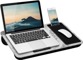 img 4 attached to White Marble LapGear Home Office Lap Desk - Fits Laptops Up To 15.6 Inches - Includes Device Ledge, Mouse Pad, and Phone Holder - Style No. 91501