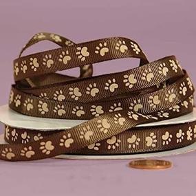 img 4 attached to 25 Yard 3/8 inch Tan Paw Print Grosgrain Ribbon