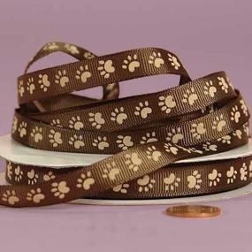 img 3 attached to 25 Yard 3/8 inch Tan Paw Print Grosgrain Ribbon