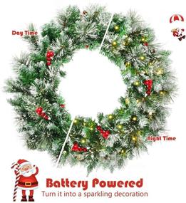 img 1 attached to 🎄 Goplus Snow Flocked Christmas Wreath with 50 LED Lights, Battery Operated, Timer, Snow and Red Berries, Ideal Xmas Decoration for Doorway Window Wall