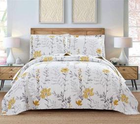 img 4 attached to 🌼 Vintage Yellow Floral Bedspread Set – Queen/Full Size Lightweight Reversible Garden Quilt Coverlet with 2 Pillow Shams
