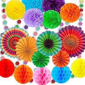 img 4 attached to 🎉 Vibrant 19-Piece Fiesta Party Decoration Set: Colorful Paper Fans, Tissue Paper Pom Poms, Honeycomb Balls, and Circle Dot Garland for Birthday, Wedding, Fiesta, or Mexican Celebration