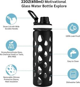 img 3 attached to Black 22oz Glass Water Bottle with Silicone Sleeve - BPA Free, Non-Toxic - Wide Mouth Sports Bottle with Straw for Bike, Run, Travel, Gym & Hiking