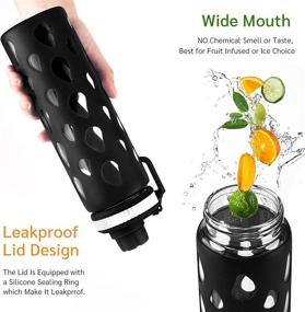 img 1 attached to Black 22oz Glass Water Bottle with Silicone Sleeve - BPA Free, Non-Toxic - Wide Mouth Sports Bottle with Straw for Bike, Run, Travel, Gym & Hiking