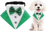 st. patrick's day dog bandana collar with bow tie: irish clover 🍀 triangle bibs scarf for dogs, adjustable formal tuxedo neckerchief - pet party dress-up costume логотип