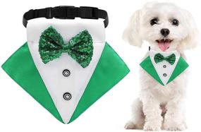 img 4 attached to St. Patrick's Day Dog Bandana Collar with Bow Tie: Irish Clover 🍀 Triangle Bibs Scarf for Dogs, Adjustable Formal Tuxedo Neckerchief - Pet Party Dress-up Costume