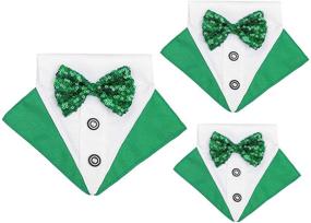 img 3 attached to St. Patrick's Day Dog Bandana Collar with Bow Tie: Irish Clover 🍀 Triangle Bibs Scarf for Dogs, Adjustable Formal Tuxedo Neckerchief - Pet Party Dress-up Costume