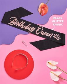 img 2 attached to 👸 xo, Fetti Birthday Queen Sash + Tiara: Black Glitter + Rose Gold Foil - Perfect Birthday Party Decorations for 16th, 21st, 30th, 40th, and 50th Celebrations - Ideal for Girls