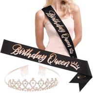 👸 xo, fetti birthday queen sash + tiara: black glitter + rose gold foil - perfect birthday party decorations for 16th, 21st, 30th, 40th, and 50th celebrations - ideal for girls logo