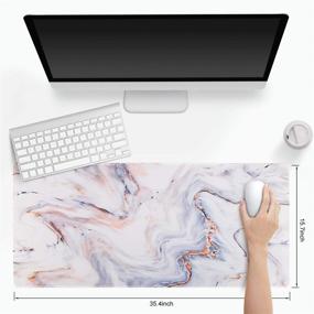 img 3 attached to 🖱️ Белый мраморный XXL Расширенный игровой коврик для мыши - Большой коврик для рабочего стола для работы и игры, нескользящее резиновое основание, водонепроницаемый коврик для мыши с обработанными краями - 35,1x15,75 дюймов для компьютерного стола, ноутбука, клавиатуры и мыши.