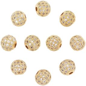 img 4 attached to 💎 NBEADS 10 Pcs 8mm Golden Cubic Zirconia Brass Beads: Dazzling CZ Stones for Bracelet Jewelry Making