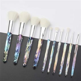 img 4 attached to 💚 Crystal Handle Makeup Brushes Set - Tenmon 10PCS Green Crystal Transparent Handle Kabuki Powder Foundation Concealer Eye Shadow Eyeliner Eyebrow Brushes (White)