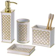 💎 creative scents diamond lattice 4 piece bathroom accessories sets - elegant white and gold decorative lotion dispenser, dish, tumbler, toothbrush holder - gift packaged logo