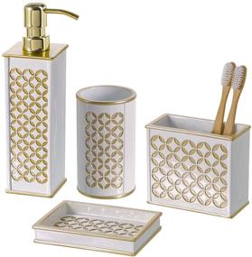 img 4 attached to 💎 Creative Scents Diamond Lattice 4 Piece Bathroom Accessories Sets - Elegant White and Gold Decorative Lotion Dispenser, Dish, Tumbler, Toothbrush Holder - Gift Packaged