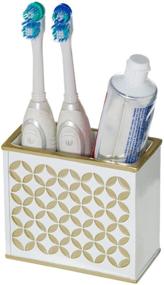 img 1 attached to 💎 Creative Scents Diamond Lattice 4 Piece Bathroom Accessories Sets - Elegant White and Gold Decorative Lotion Dispenser, Dish, Tumbler, Toothbrush Holder - Gift Packaged