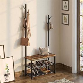 img 2 attached to 🧥 Rolanstar Shoe Bench with Coat Rack: 3-Tier Entryway Bench, 67.4” Coat Stand with Storage, Rustic Brown