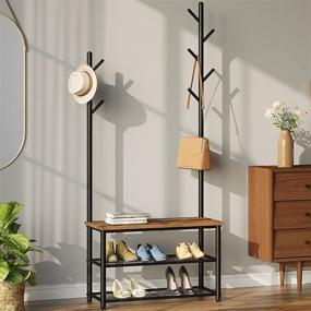 img 3 attached to 🧥 Rolanstar Shoe Bench with Coat Rack: 3-Tier Entryway Bench, 67.4” Coat Stand with Storage, Rustic Brown