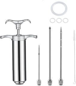 img 2 attached to 🔪 Professional Stainless Steel Meat Injector Kit for BBQ, Grilling, Smoking - 3 Needles, 2-oz Capacity, Marinade Seasoning Window, Barbecue Cooking Equipment