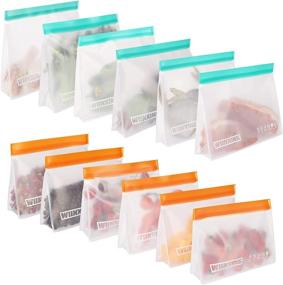 img 4 attached to 👜 12 Pack BPA FREE Stand Up Reusable Food Storage Bags - Upgrade Leakproof Sandwich Bags (6 Large) + Food Grade Snack Bags (6 Medium) - Resealable Lunch Bag for Meat, Fruit, Veggies - Freezer-Friendly