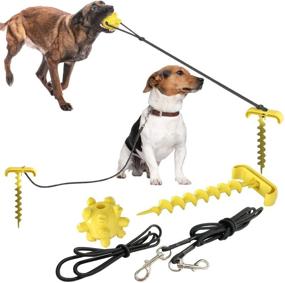 img 3 attached to Durable Dog Tie Out Cable and Stake Set with Chew Toy and Elasticity Chain - Ideal for Camping, Backyard, and Dogs up to 120 lbs