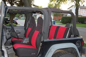 img 2 attached to 🔴 Premium Neoprene Seat Cover Set for Wrangler TJ 1997-2002 (Red/Black) - GEARFLAG